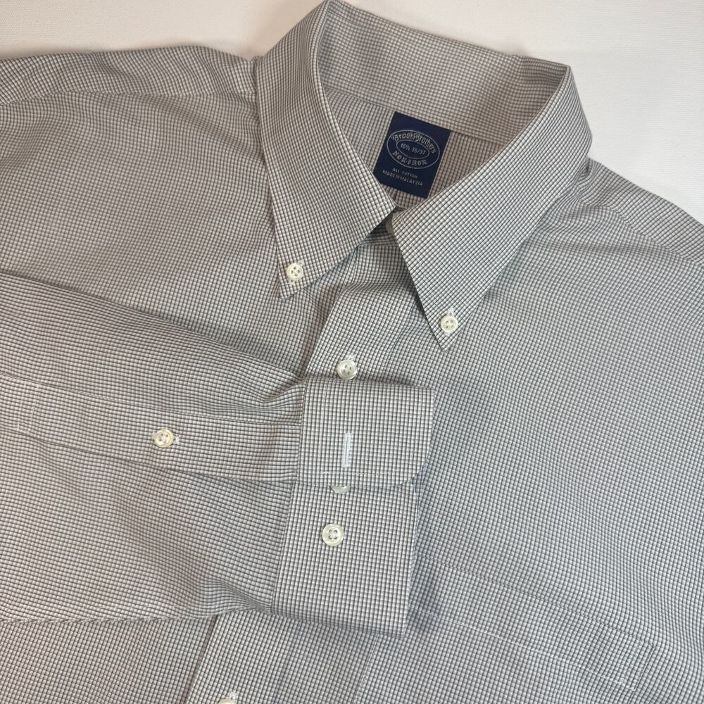 Brooks Brothers Mens 16.5 36/37 Micro Check Dress Shirt 100% Cotton Button Down